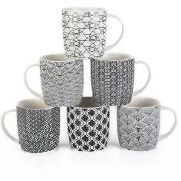 MACHUMA Set of 6 11.5 oz Geometric Coffee Mugs - Stylish Ceramic Tea Cups