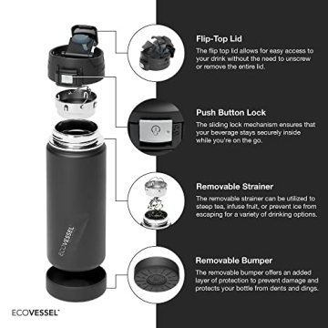 EcoVessel PERK Insulated Travel Bottle - 16oz Hot & Cold Mug