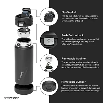 EcoVessel PERK Insulated Travel Bottle - 16oz Hot & Cold Mug