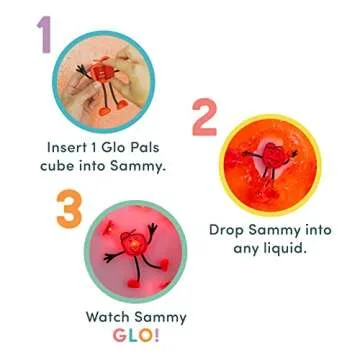 Original Glo Pals Sammy Red Water-Activated Bath Toy with 2 Reusable Light-Up Cubes for Sensory Play