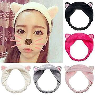Adecco LLC 5 Pack Cat Ear Hair Band - Stylish & Functional for Beauty