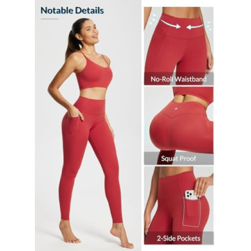 BALEAF Freeleaf Women's Workout Leggings with Pockets 7/8 Yoga Pants High Waisted Tummy Control Athletic Gym Leggings Lava Falls XS-M