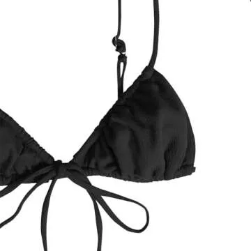 ZAFUL Women Textured High Waisted Bikini Metal O-Ring 2 Piece Swimsuits Lace Up High Cut Bathing Suit