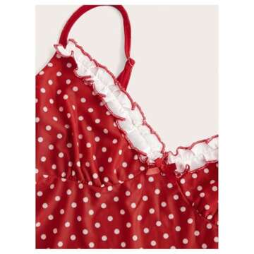 SHENHE Women's Polka Dots Frill Trim Cami Tank Spaghetti Strap Bow Front Backless Crop Tops Red Medium