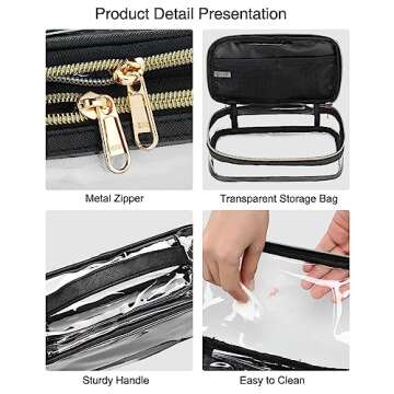 Relavel Small Makeup Bag, Clear Makeup Bag Organizer, Travel Cosmetic Bag, Toiletry Bags for Women, Dual Layer Waterproof Makeup Pouch
