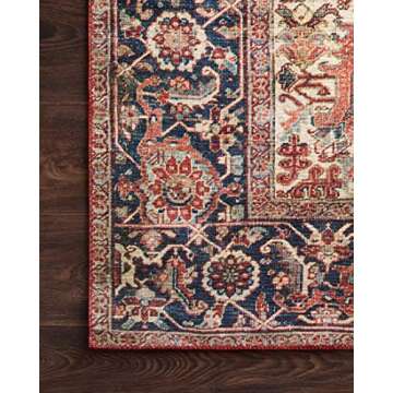 Loloi Layla Collection, LAY-08, Red/Navy, 2'-6" x 12'-0", .13" Thick, Runner Rug, Soft, Durable, Vintage Inspired, Distressed, Low Pile, Non-Shedding, Easy Clean, Printed, Living Room Rug