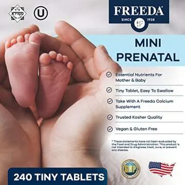 FREEDA Mini Prenatal Vitamin - Kosher Prenatals - Easy to Swallow Tablets with Essential Nutrients