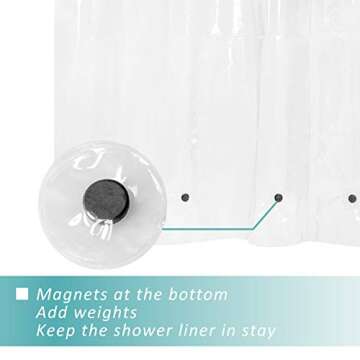 Mrs Awesome Shower Curtain Liner with 6 Magnets Clear Thick PEVA, Premium Waterproof Plastic Shower Curtain Standard Size 72 x 72 inch, Clear