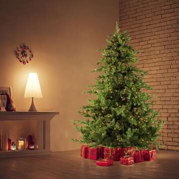Fraser Hill Farm 9-Ft. Foxtail Pine Artificial Christmas Tree with Warm White LED Lights and Stand, ...