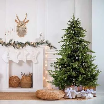 Fraser Hill Farm 9-Ft. Foxtail Pine Artificial Christmas Tree with Warm White LED Lights and Stand, Prelit Foldable Fake Tree with Realistic Foliage for Home Decoration