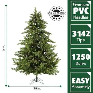 Fraser Hill Farm 9-Ft. Foxtail Pine Artificial Christmas Tree with Warm White LED Lights and Stand, Prelit Foldable Fake Tree with Realistic Foliage for Home Decoration