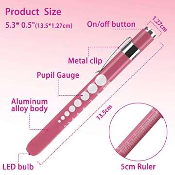 Opoway Nurse Penlight with Pupil Gauge LED Penlight Medical for Doctor Nurse Diagnostic with Free Batteries and 7 ½" Pink Bandage Scissors