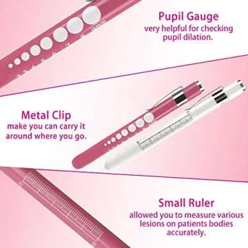 Opoway Nurse Penlight with Pupil Gauge LED Penlight Medical for Doctor Nurse Diagnostic with Free Batteries and 7 ½" Pink Bandage Scissors