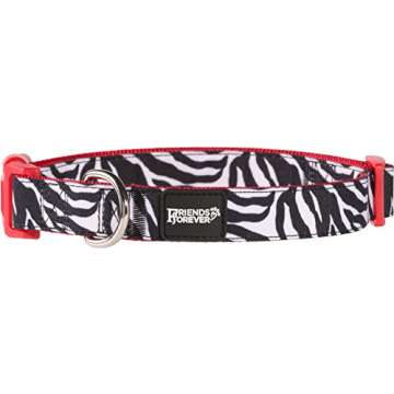 Friends Forever Dog Collar Double Layered Pattern Print Zebra 14-20" Medium Red