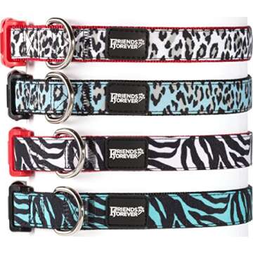 Friends Forever Dog Collar Double Layered Pattern Print Zebra 14-20" Medium Red