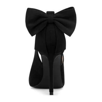Carcuume Women's High Heels Strappy Pointed Toe Bow Pumps Ankle Strap Stiletto Party Shoes, Faye-Black-7