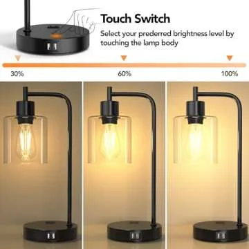 QiMH Touch Control Table Lamp with USB Ports and AC Outlet