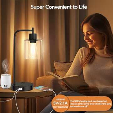 QiMH Touch Control Table Lamp with USB Ports and AC Outlet