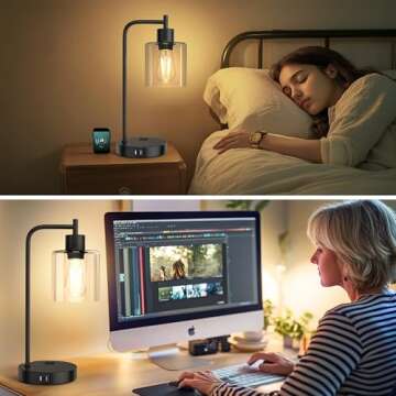 QiMH Touch Control Table Lamp with USB Ports and AC Outlet