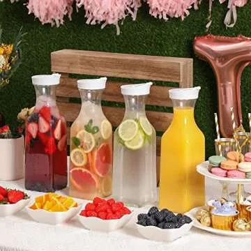 Plastic 4 Pack Large 50 Oz Water Carafe with Flip Top Lid, Square Base Juice Containers, Clear Plastic Pitcher - for Water, Iced Tea, Juice, Lemonade, Milk, Cold Brew and Mimosa Bar - HAND WASH ONLY