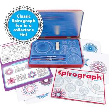 Spirograph Design Set Collectors Tin – Arts and Crafts, Kids Toys, Art Supplies, Craft Supplies, Drawing Kit, Spiral Art, Classic Gear Design Kit, Pens, Design Sheet Included, Ages 8 and Up
