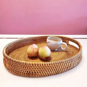 i-lan 15 Inch Oval Rattan Serving Tray for Stylish Use