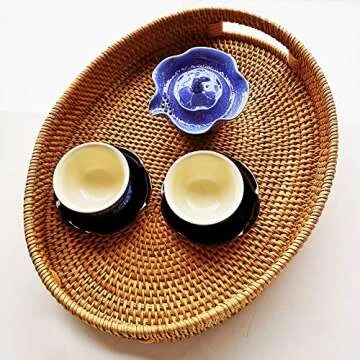 i-lan 15 Inch Oval Rattan Serving Tray for Stylish Use
