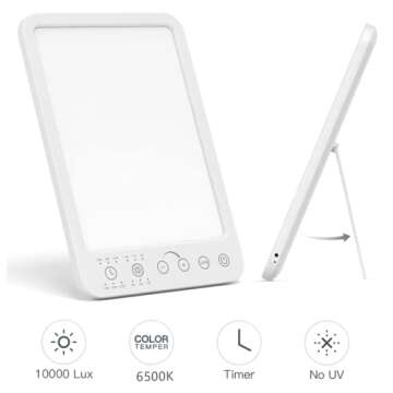 Housiwill Light Therapy Lamp, UV-Free Light 10000 Lux 360° Rotatable Simulated Sunlight Lamp 5 Brightness Levels for face Timer Function Memory Function with Adjustable Brightness &Color Temperature