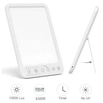 Housiwill Light Therapy Lamp, UV-Free Light 10000 Lux 360° Rotatable Simulated Sunlight Lamp 5 Brightness Levels for face Timer Function Memory Function with Adjustable Brightness &Color Temperature