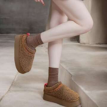 NATRAKI Women's Platform Slippers Mini Boots Braid with Plush Fleece Lining Fuzzy Slippers for Women Slip on Clogs