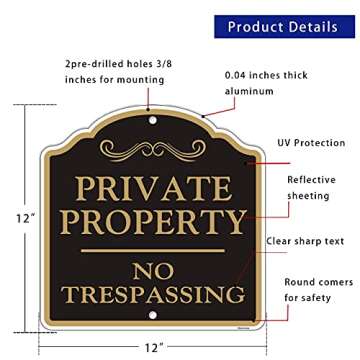 Doninex Large (4 Pack) Private Property No Trespassing Sign, 12x12 Inches Reflective Aluminum, Metal...