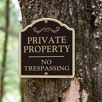 Doninex Large (4 Pack) Private Property No Trespassing Sign, 12x12 Inches Reflective Aluminum, Metal, Fade Resistant, Weatherproof, Indoor or Outdoor Use