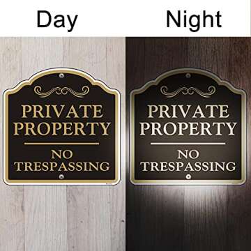 Doninex Large (4 Pack) Private Property No Trespassing Sign, 12x12 Inches Reflective Aluminum, Metal, Fade Resistant, Weatherproof, Indoor or Outdoor Use