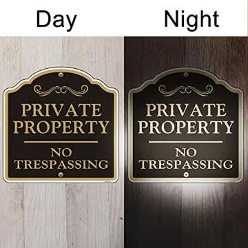Doninex Large (4 Pack) Private Property No Trespassing Sign, 12x12 Inches Reflective Aluminum, Metal, Fade Resistant, Weatherproof, Indoor or Outdoor Use
