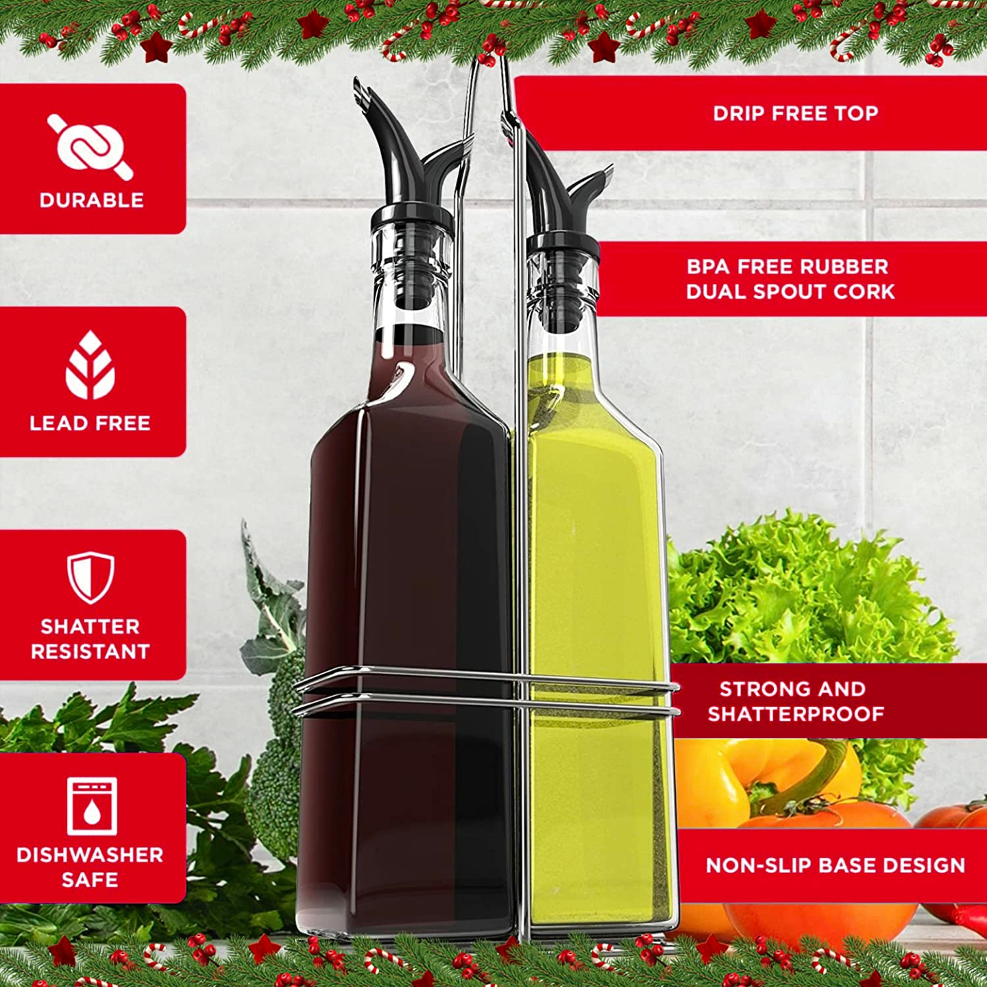 Olive Oil Dispenser Set - 2 Pack with Rack