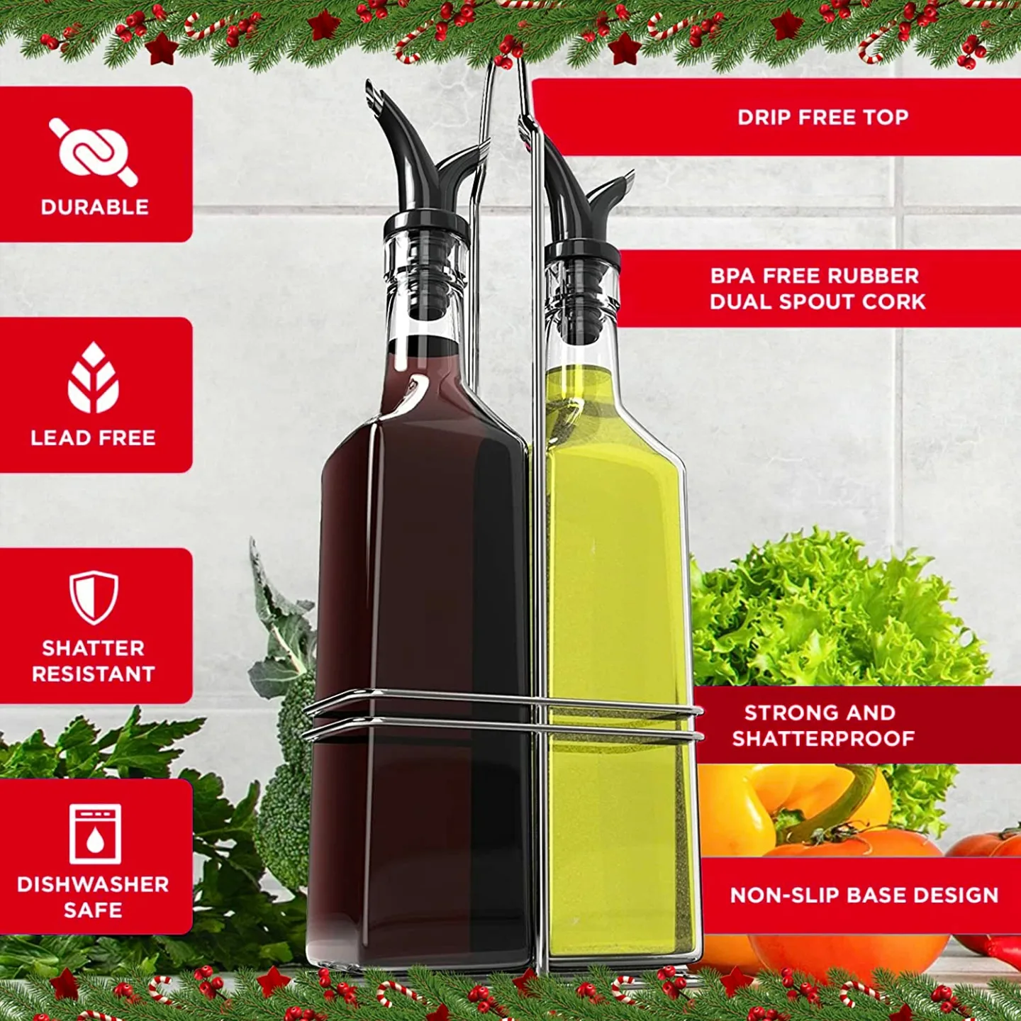 Olive Oil Dispenser Set - 2 Pack with Rack
