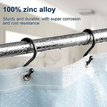 Metal Shower Curtain Hooks, Set of 12, Rust Proof Shower Curtain Hooks Rings, Durable S Shaped Hooks...