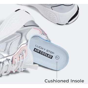 LUCKY STEP Women's Platform Chunky Fashion Sneakers Mesh Casual Running Tennis Workout Sport Work Trendy Athletic Walking Shoes (White/Silver,8 US)