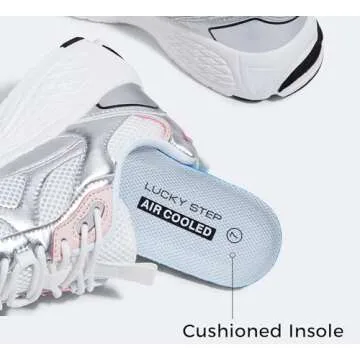 LUCKY STEP Women's Platform Chunky Fashion Sneakers Mesh Casual Running Tennis Workout Sport Work Trendy Athletic Walking Shoes (White/Silver,8 US)