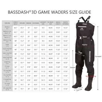 BASSDASH 3D Boot Foot Game Wader Ultra High Strength Black Plaid Nylon PVC Fishing Hunting Chest Waders for Men