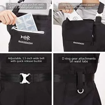 BASSDASH 3D Boot Foot Game Wader Ultra High Strength Black Plaid Nylon PVC Fishing Hunting Chest Waders for Men