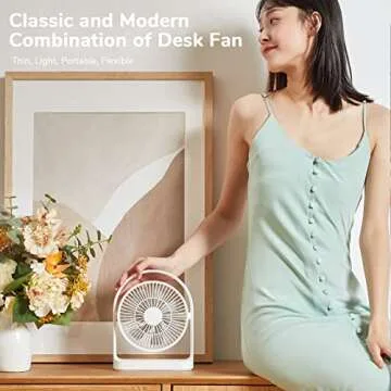 JISULIFE Desk Fan, Small Portable Battery Operated Desktop and 4000mAh USB Rechargeable Electric Table Fan with 4 Speeds, Max 15 Hrs, Strong Airflow, Ultra Quiet for Office/Room/Travel-White