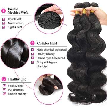 Body Wave Bundles Human Hair Brazilian Wave Bundles 16 18 20 inch 100% Unprocessed Brazilian Virgin ...