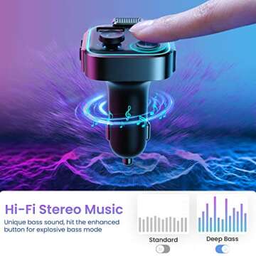 AINOPE Cable Bluetooth FM Transmitter for Car, [PD 24W + QC 3.0] [Stronger Microphone & HiFi Bass Sound] Cigarette Lighter Radio Music Adapter Charger, Supports Hands Free Siri Google Assistant