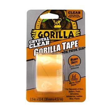 Gorilla Crystal Clear Duct Tape, Heavy-Duty, 1.88" x 5 yd, Clear, Pack of 1
