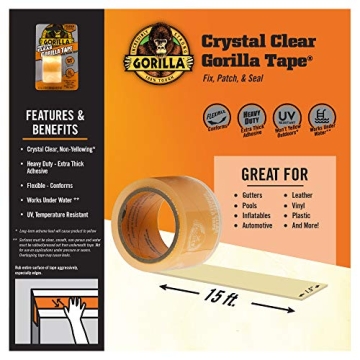 Gorilla Crystal Clear Duct Tape 1.88" x 5 yd for Repairs