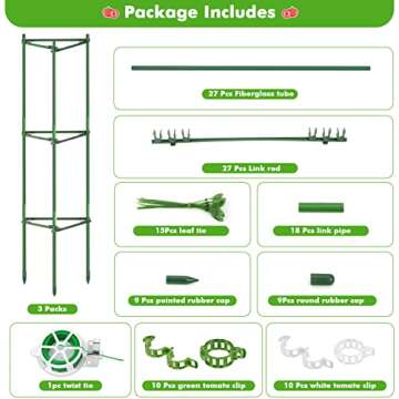 Tetutor 3 Pack Tomato Cages Plant Support Cages for Garden, Assembled Tomato Cages Heavy Duty Tomato...