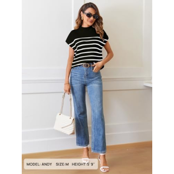 MEROKEETY Mock Neck Stripe Sweater Vest - Soft & Chic