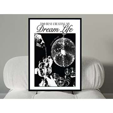 Black and White Disco Ball Tequila Decor - 12x16 Inches Set of 1 Party Decor Poster & Prints - Black Wall Art - Quotes Wall Decor - Aesthetic Room Decor - Bart Cart Cute Room Decor - Vintage Wall Art