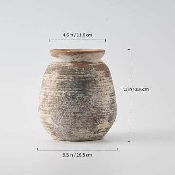 SIDUCAL Ceramic Rustic Vase, Whitewashed Terra Cotta Vase, Distressed Farmhouse Décor, Pottery Decorative Flower Vase for Home Decor, Table, Living Room Decor, Shelf Decor, Mantel, 7.3 Inch, Terra